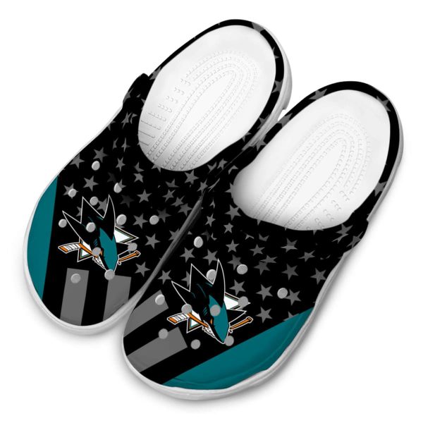 san jose sharks stellar stripes theme clog latest model