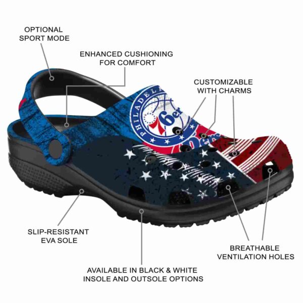 custom philadelphia 76ers star spangled side pattern clog new arrival