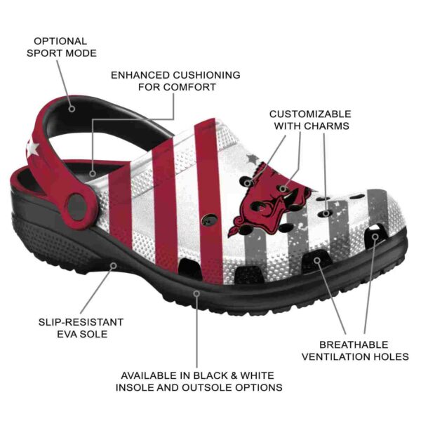 customized arkansas razorbacks star spangled graphic crocs new arrival