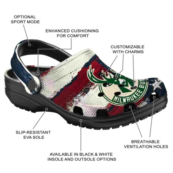 customized milwaukee bucks patriotic stripes clog new arrival