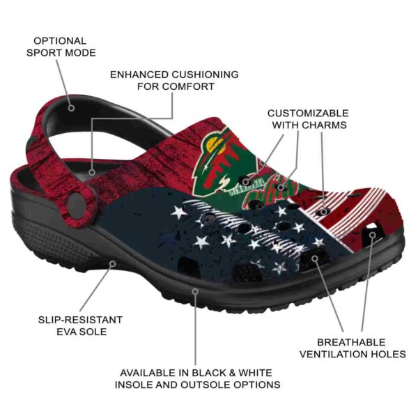 customized minnesota wild star spangled side pattern clog new arrival