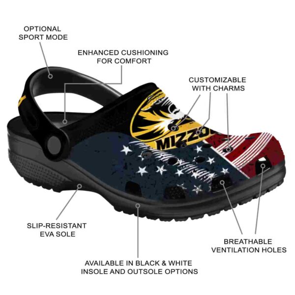 customized missouri tigers star spangled side pattern clog new arrival