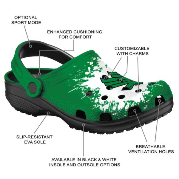 customized north texas mean green splatter background clog new arrival