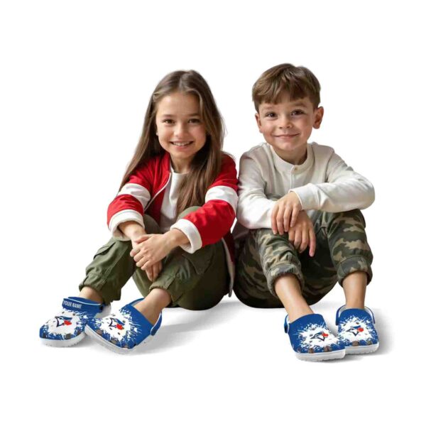 customized toronto blue jays splatter background crocs fashion forward