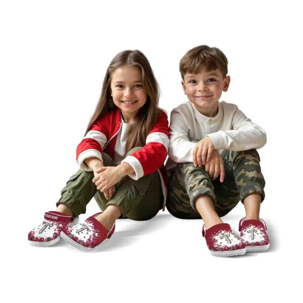customized troy trojans splatter background clog fashion forward