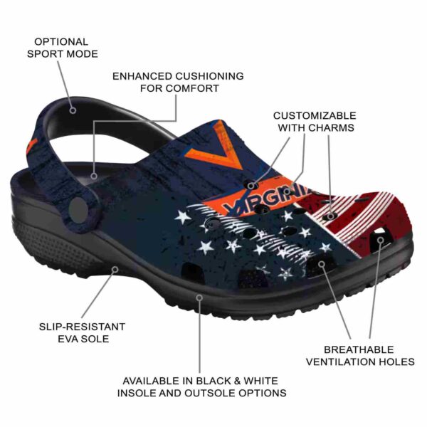 customized virginia cavaliers star spangled side pattern clog new arrival