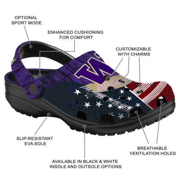 customized washington huskies star spangled side pattern crocs new arrival