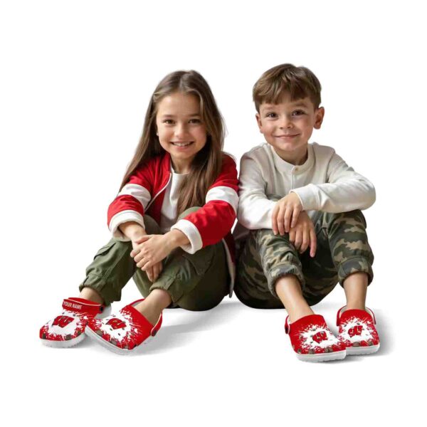 customized wisconsin badgers splatter background crocs fashion forward