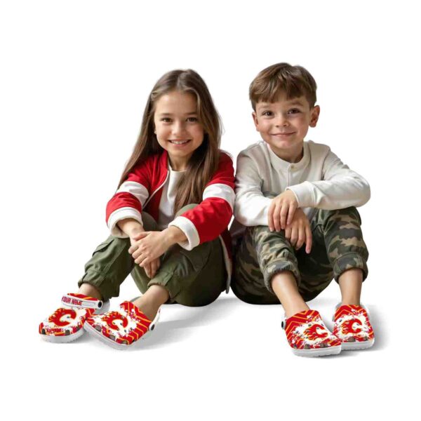 personalized calgary flames zigzag paint burst clog fashion forward