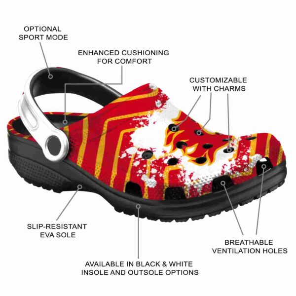 personalized calgary flames zigzag paint burst clog new arrival