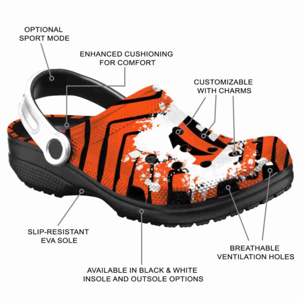 personalized cincinnati bengals zigzag paint burst crocs new arrival