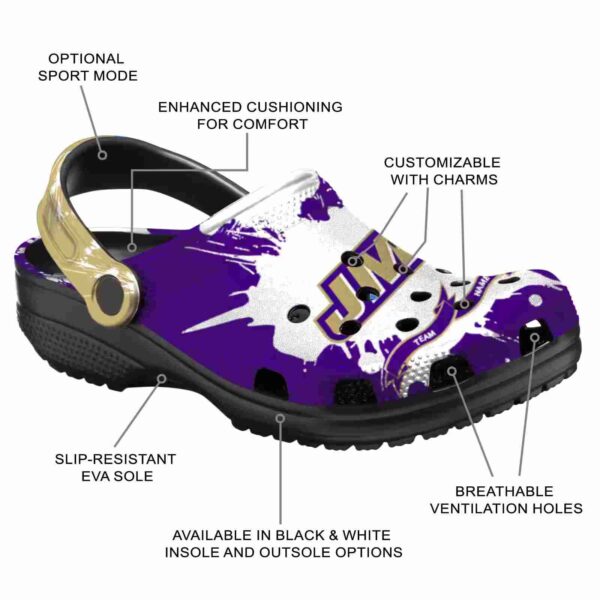 personalized james madison dukes splatter pattern clog new arrival