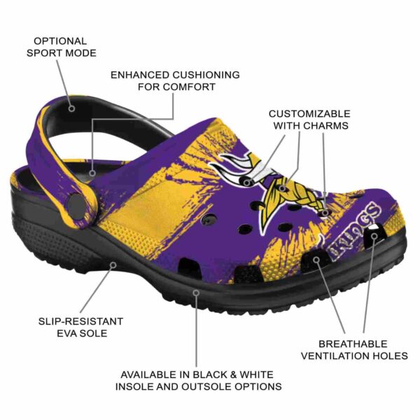 personalized minnesota vikings paint splatter graphics crocs new arrival