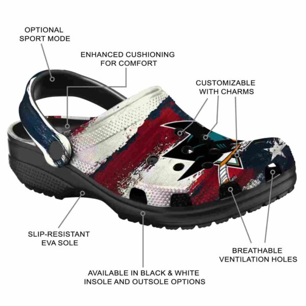 personalized san jose sharks patriotic stripes clog new arrival
