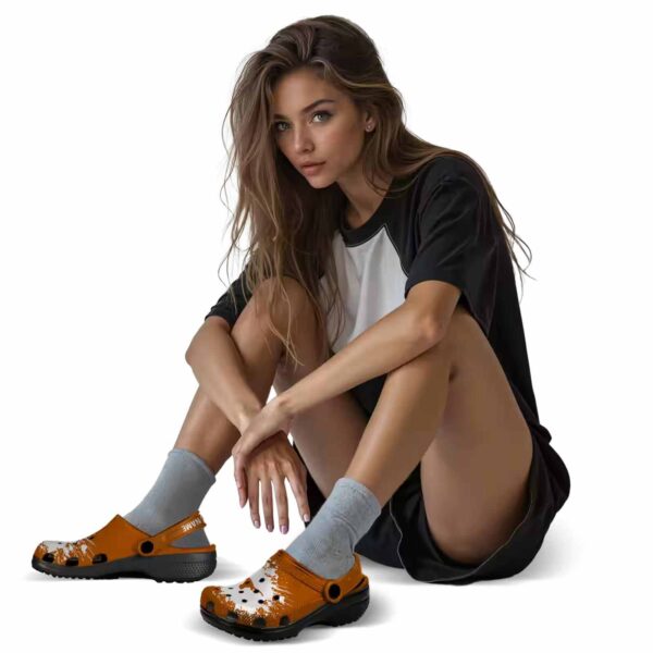 personalized texas longhorns splatter background crocs premium grade