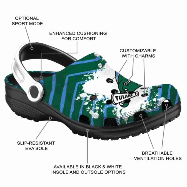 personalized tulane green wave zigzag paint burst clog new arrival