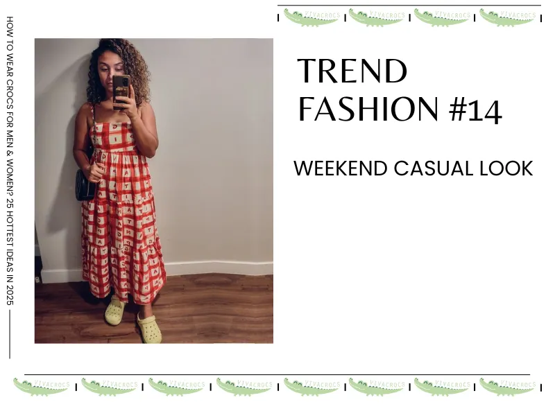 Crocs With Loose Dress And Handle Bag Is The Best For Weekend Casual Look