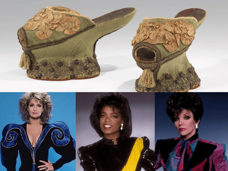 17th-century Venetian Chopines and 1980s Shoulder Pads show that "ugly" functions can become iconic (Source: The Metropolitan Museum of Art and Gen X Watch)