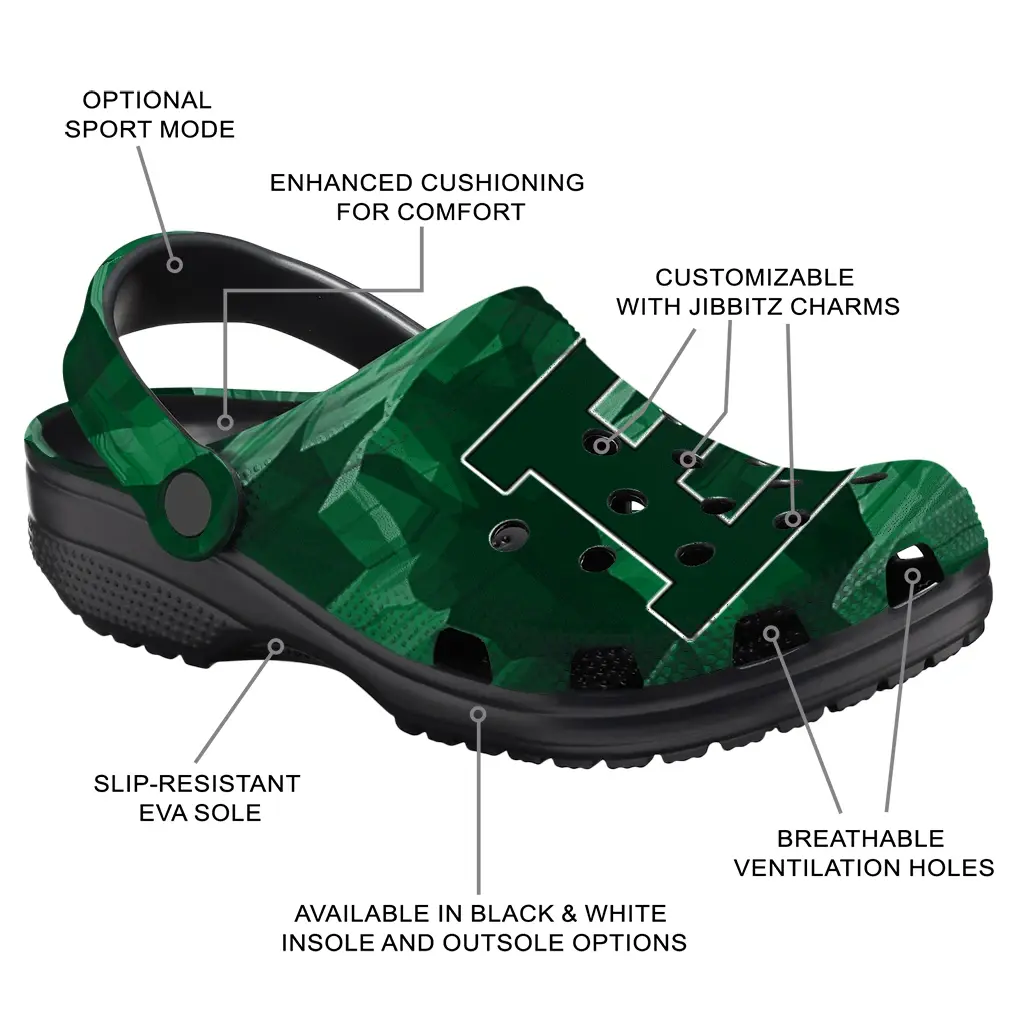 Eastern Michigan Eagles Fans Clogs - Canyon Layers Green Eastern Michigan Eagles Fans Clogs - Canyon Layers Green