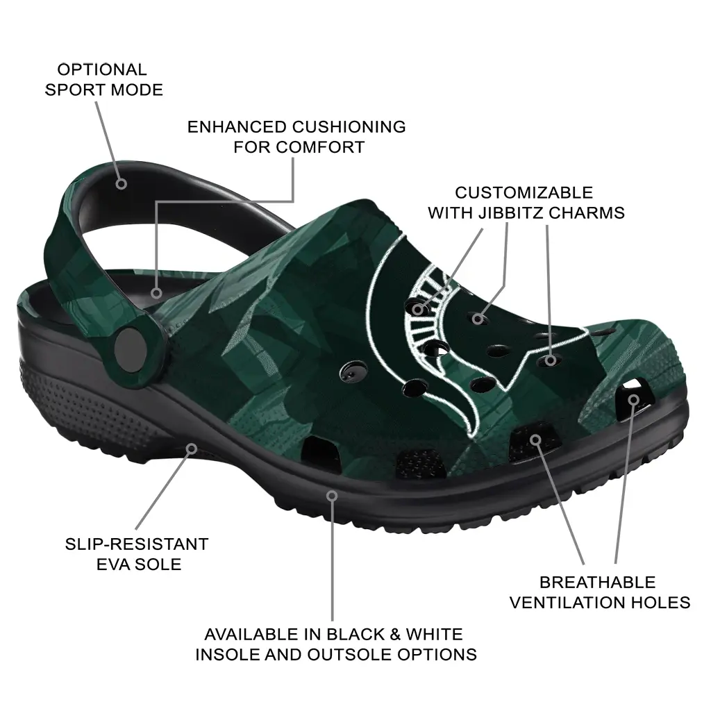 Michigan State Spartans Fans Clogs - Canyon Layers Dark Green Michigan State Spartans Fans Clogs - Canyon Layers Dark Green