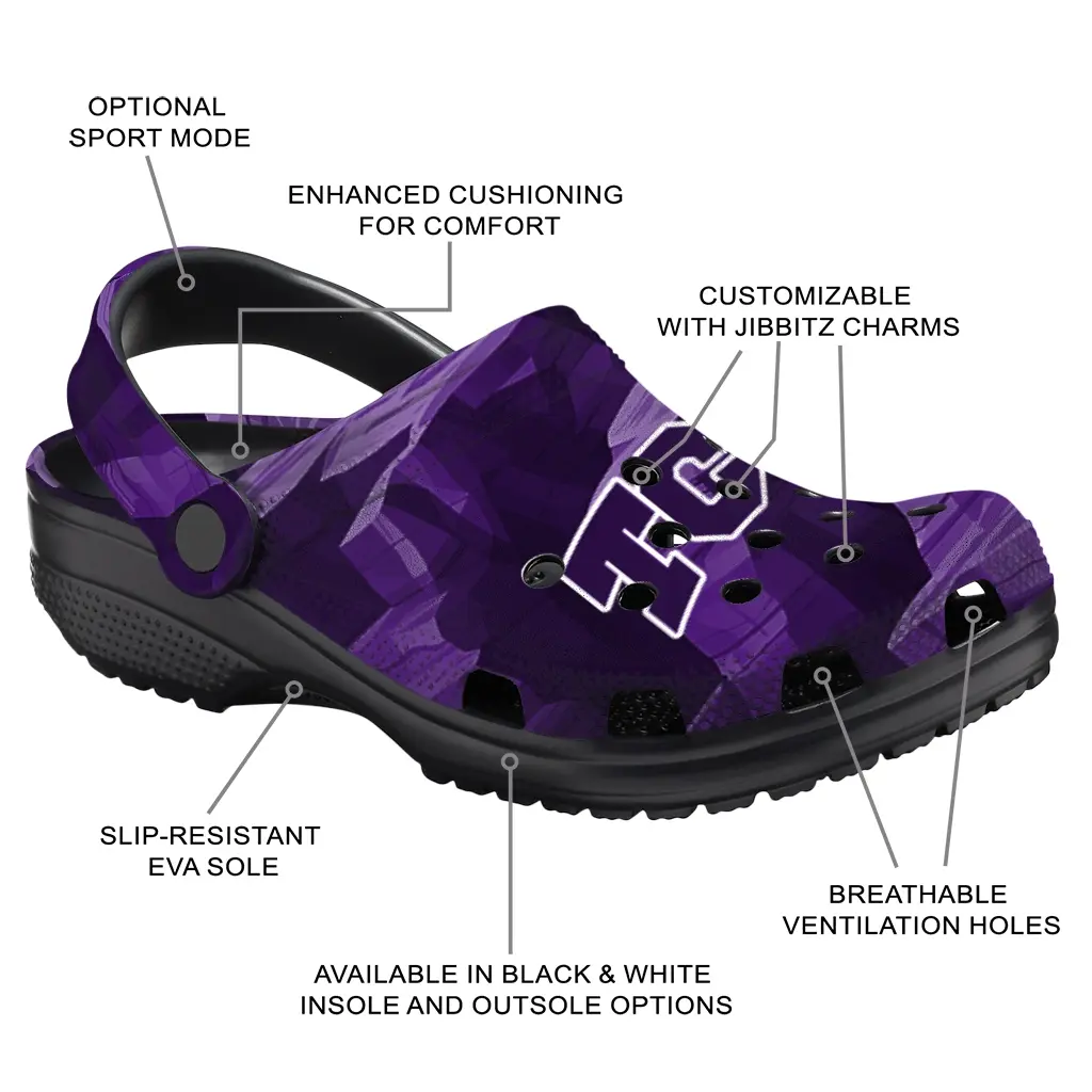 TCU Horned Frogs Fans Clogs - Canyon Layers Purple TCU Horned Frogs Fans Clogs - Canyon Layers Purple
