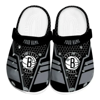 Brooklyn Nets Clogs - Customized Hexagon Shield Black