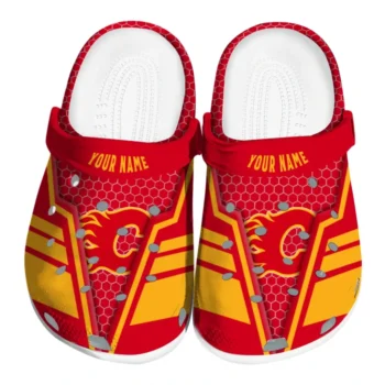 Calgary Flames Clog - Personalized Hexagon Shield Red