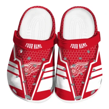 Detroit Red Wings Clogs - Personalized Hexagon Shield Red