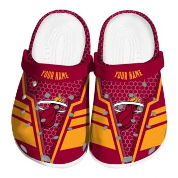 Miami Heat Clogs - Customized Hexagon Shield Red