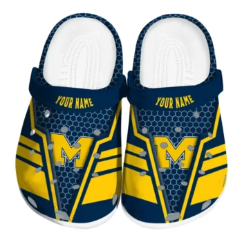 Michigan Wolverines Clogs - Personalized Hexagon Shield Blue