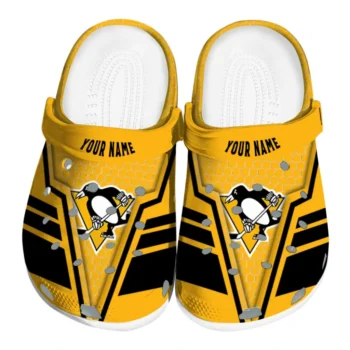 Pittsburgh Penguins Clogs - Personalized Hexagon Shield Yellow