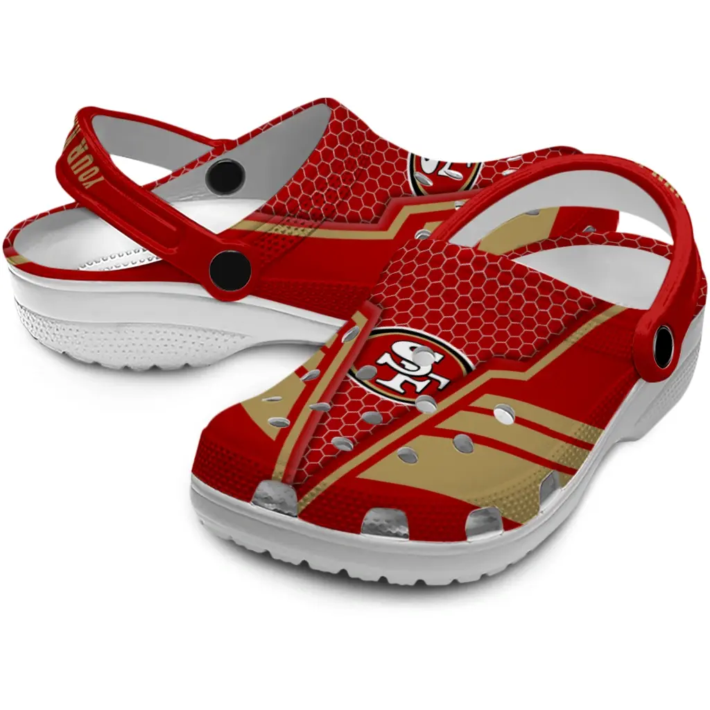 san-francisco-49ers-clog-personalized-hexagon-shield-red-high-quality-1-1.webp