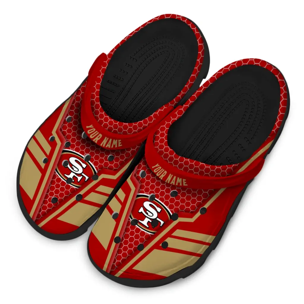 san-francisco-49ers-clog-personalized-hexagon-shield-red-latest-model-1-1.webp