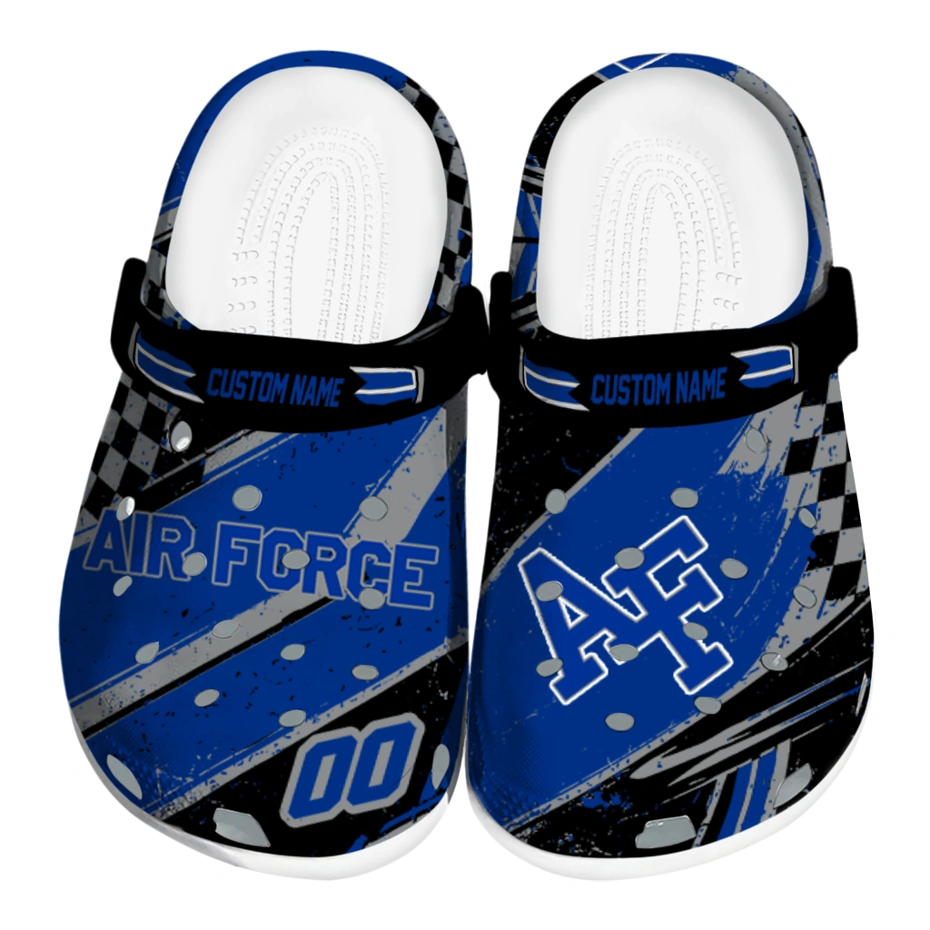 Air Force Falcons Clogs - Personalized Circuit Geometry Blue Black 1 air force falcons clog personalized checkered streaks blue black best selling 1