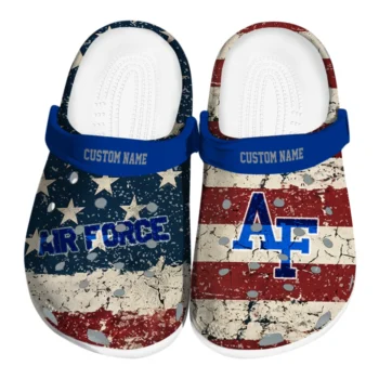 Air Force Falcons Clogs - Personalized Distressed Stripes Blue Red Blue