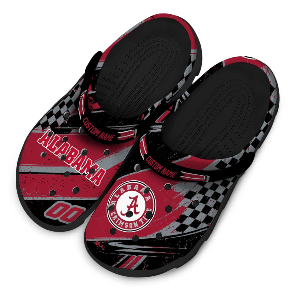 Alabama Crimson Tide Clogs - Custom Checkered Streaks Crimson Black 4