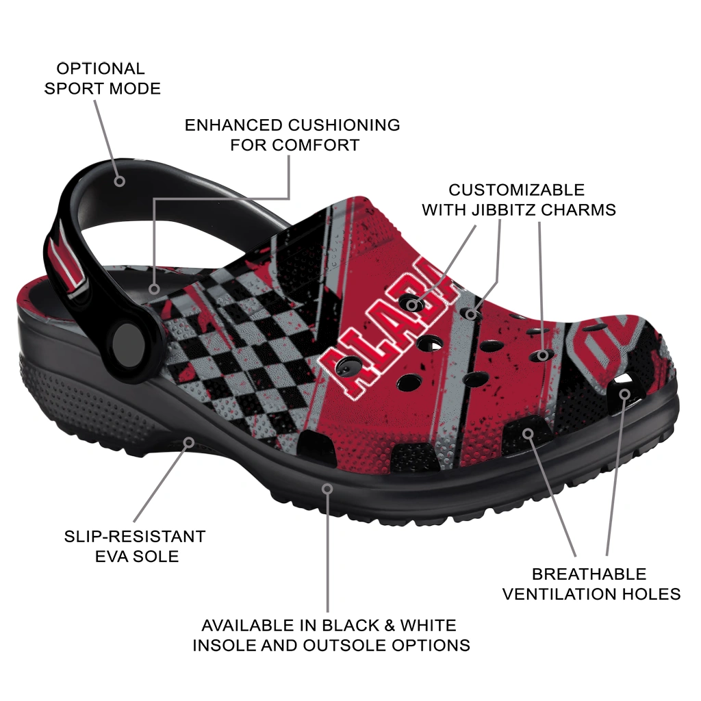 Alabama Crimson Tide Clogs - Custom Checkered Streaks Crimson Black 5