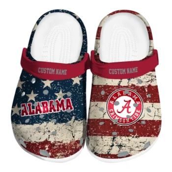 Alabama Crimson Tide Clogs - Customized Distressed Stripes Crimson Red Blue