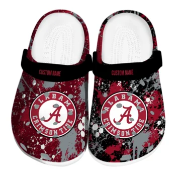 Alabama Crimson Tide Clogs - Personalized Splatter Splash Crimson Black