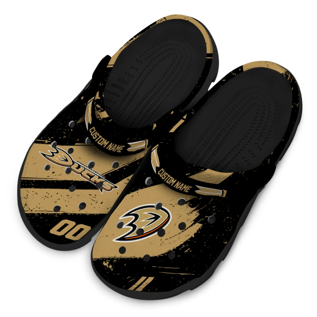 Anaheim Ducks Clogs - Customized Circuit Geometry Gold Black 4