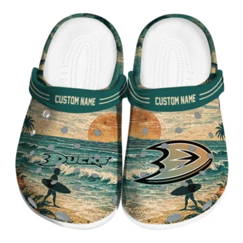 Anaheim Ducks Clogs - Personalized Wave Scene Fir Green