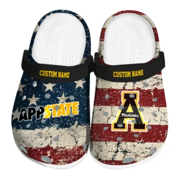 Appalachian State Mountaineers Clogs - Customized Distressed Stripes Black Red Blue