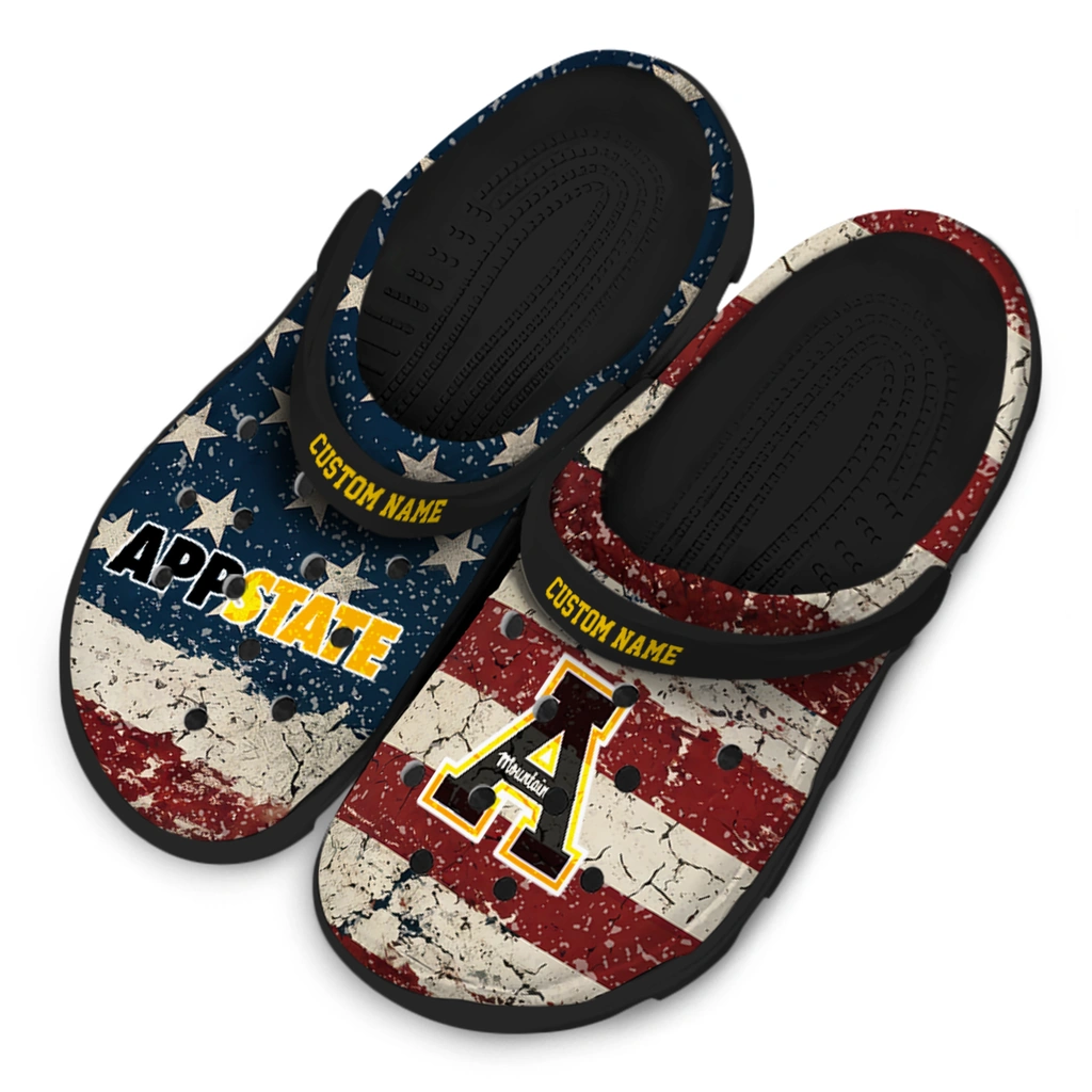 appalachian-state-mountaineers-clog-customized-distressed-stripes-black-red-blue-latest-model.webp