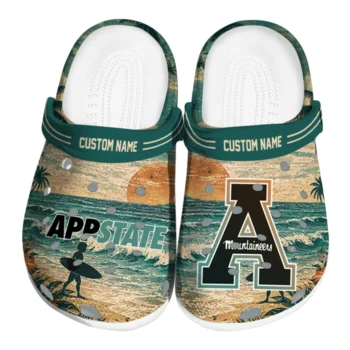 Appalachian State Mountaineers Clogs - Personalized Wave Scene Fir Green