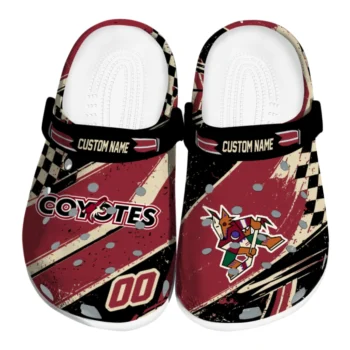 Arizona Coyotes Clogs - Customized Checkered Streaks Red Black