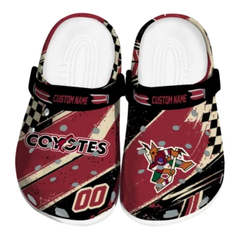 Arizona Coyotes Clogs - Customized Checkered Streaks Red Black