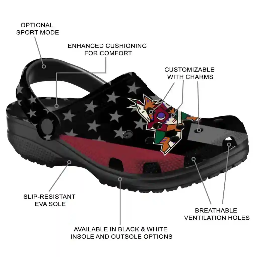 Arizona Coyotes Clogs Stellar Stripes Theme New Arrival Arizona Coyotes Clogs Stellar Stripes Theme New Arrival