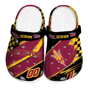 Arizona State Sun Devils Clogs - Custom Checkered Streaks Maroon Black