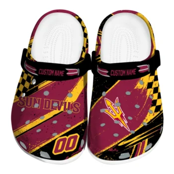 Arizona State Sun Devils Clogs - Custom Checkered Streaks Maroon Black