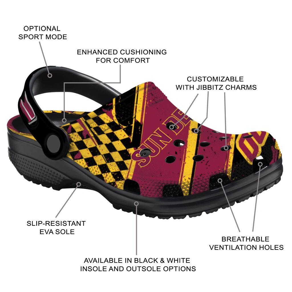 Arizona State Sun Devils Clogs - Custom Checkered Streaks Maroon Black 5
